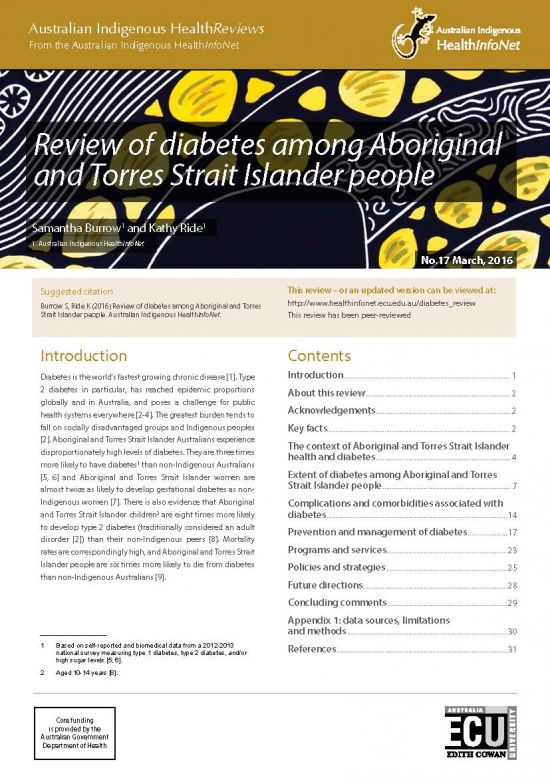 Plain Language Review Of Diabetes Among Aboriginal And Torres Strait Islander People 2017