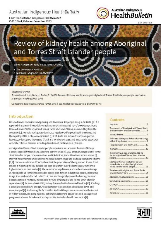Review Of Kidney Health Among Aboriginal And Torres Strait Islander People 2020